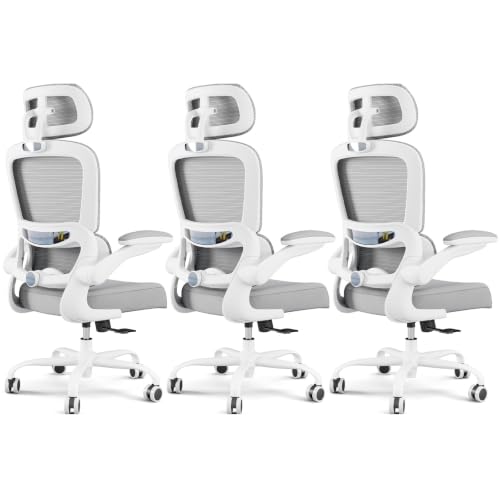 Image of TRALT Office Chair Ergonomic Desk Chair, 330 LBS Home Mesh Office Desk Chairs with Wheels, Comfortable Gaming Chairs White Pack of 3