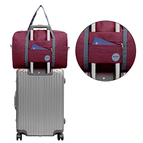 Wandf Foldable Travel Duffel Bag Luggage Sports Gym Water Resistant Nylon (A-Wine Red)