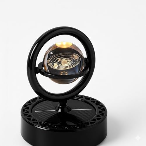 Image of Solar Car Air Freshener Rotating Aromatherapy Diffuser - 3D Crystal Ball, Long-Lasting Fragrance for Car Interior Decor