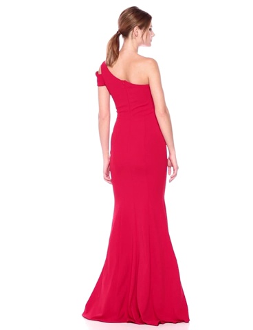 Betsy & Adam Long Slim One Shoulder Dress | Cold Shoulder Evening Gown |  Form Fitting Formal Dress with Asymmetrical V Neck Red : Clothing, Shoes &  Jewelry