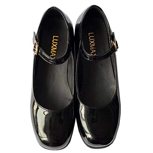 LUXMAX Womens Patent Leather Mary Jane Flats Square Toe Pumps4