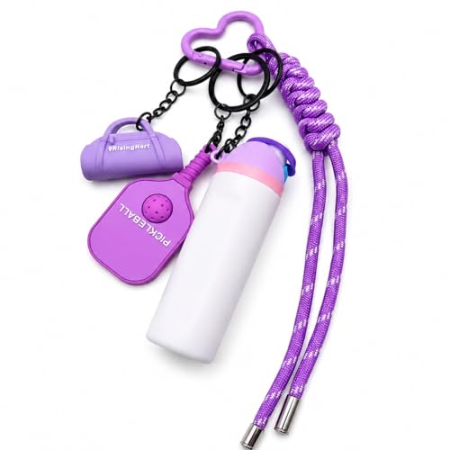 SSBymys Pickleball Bag Charm for Women Cute Paddle Charm Set with Mini Bottle Storage Pickleball Gifts for Women Bag Accessories Sporty Girl KeychainLavender Glow