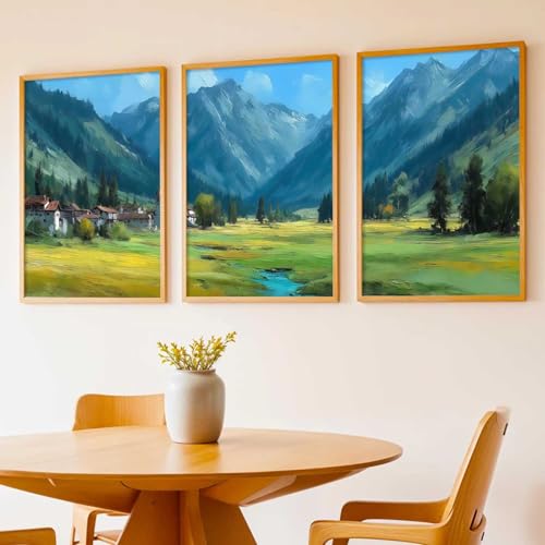 Image of kotart Abstract Nature Art Framed Paintings | Big Aesthetic Mountains View Painting | Vastu Frames for Bedroom Living Room Wall Decor Set Of 3 (13X17 inch)