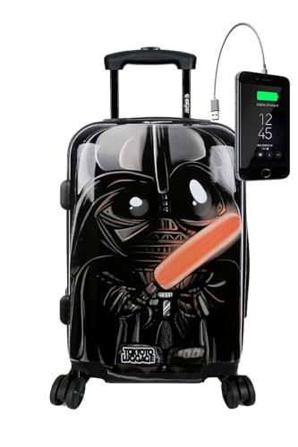 TOKYOTO - Maleta de Cabina Juvenil Infantil Niños Niñas Fans de Superhéroes Dibujos Animados Trolley Equipaje de Mano Cargador USB 10000mAh 55x35x20 cm Maleta Rígida Ruedas Dobles Black Empire