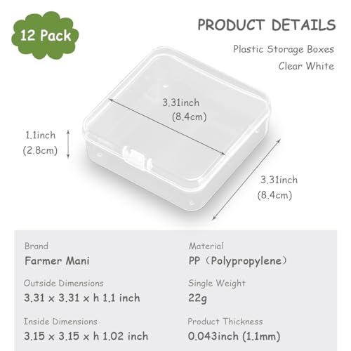 Image of 12Pack Plastic Storage Cases with Lid, 3.31 x 3.31 x 1.1 Inchs,Square Empty Clear Plastic Storage Containers for Small Items, Jewelry, Earrings, Necklace, Rings, Cosmetics, Threads, Beads, Crafts etc.
