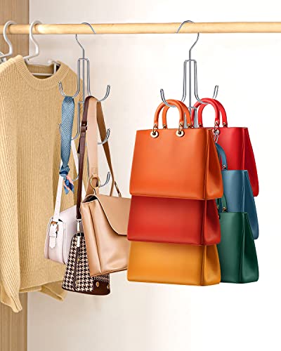 2Pack Purse Hanger Organizer For Closet Handbag Silver Metal Holder, Hanging Closet Organization Storage Scarves, Men's Ties, Women's Shawls, Backpacks, Belts, Accessories, Clothes (Silver) #TOP6