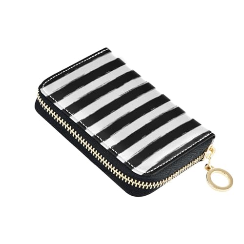 Sletend Black White Stripes RFID Credit Card Holder Leather With Zipper Card Case Wallet for Women Girls