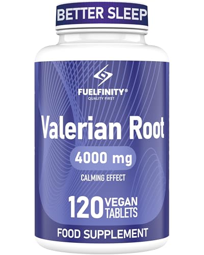 High Strength: Valerian Root Tablets - 4000mg per Tablet - Stress Management Herbal Supplement - Valerian Root Supplement for Sleep Support - Vegan - FuelFinity Standards