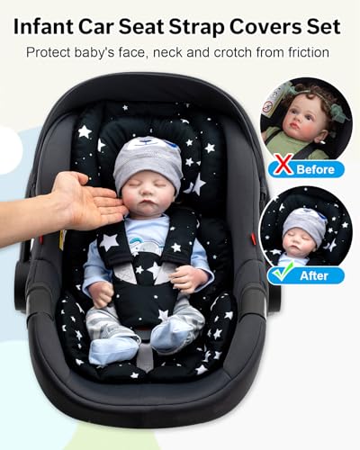 Image of THE KENKYO Infant Car Seat Insert with Extra Headrest & Shoulder Pads Set | Thickened Head Support, Breathable Air Mesh & 3D Mink Dot, Compatible with Car Seat, Stroller, Swing, Boucer, for 0-12 Months