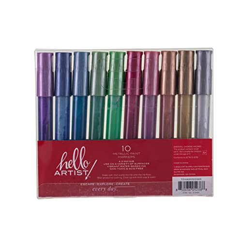 Image of Hello, Artist! Metallic Paint Markers, 10 Pieces, Non-Toxic and Acid-Free, Bright and Vivid Colors