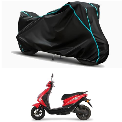 Image of Waterproof Bike Body Cover Compatible for | Ampere REO Elite | Taffeta Fabric, Sky Piping Design, Bottom Elastic Fit | Dustproof, Sun UV & Rain Protection for All Weather.