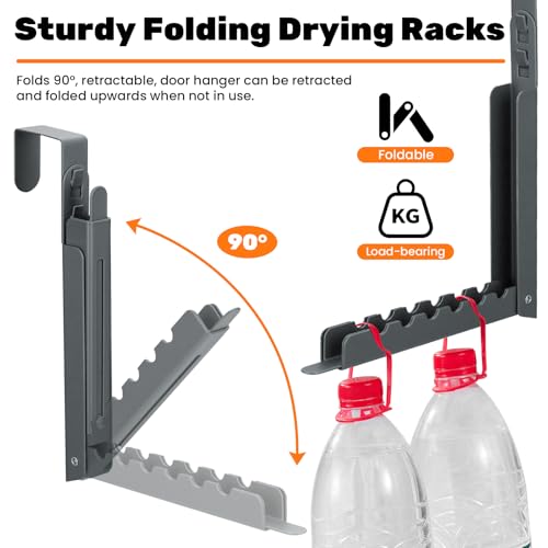 Diakey Wäscheständer für die Tür, zusammenklappbar, einziehbar, starker Stahl, zusammenklappbar, mit 10 Rillen, für Mantel, Handtuch, Innenbereich, Reisen, 2 Stück