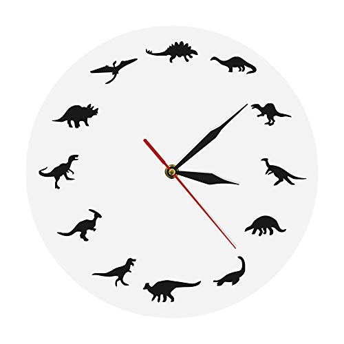 The Geeky Days Dinosaurs Silhouette Wall Clock Creative Animal Nursery Wall Art Decor Kid Room Personalised Dinosaur Clock Modern Silent Quartz Iconic Acrylic Clock Dinosaur Lover Gift #TOP26