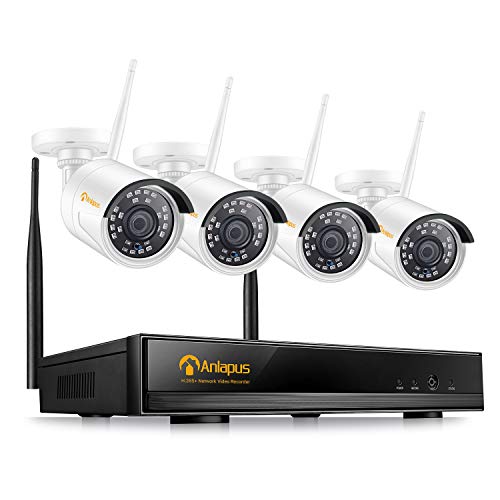 Anlapus 1080P Kit de Cámaras Seguridad WiFi 8CH H.265+ Videograbador NVR con 4 Cámara Seguridad IP Exterior, sin Disco Duro, Visión Nocturna, Detección de Movimiento,P2P