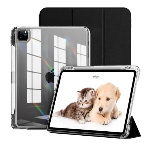 Image of JKSML Case for iPad Air 13 Inch M3 /M2 (2025 /2024) /iPad Pro 12.9 inch 6th /5th /4th Gen (2022 /2021 /2020) with Pencil Holder,2 in 1 Removable Clear Back | 2nd Gen Pencil Charging | Auto Sleep /Wake, Black