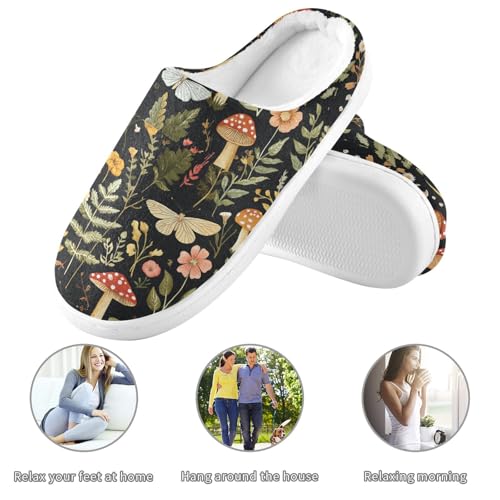 JUNZAN Mushroom Botanical Dragonflies Butterflies Womens Cotton House Slippers Comfy Memory Foam Hotel Slippers for Travel Christmas Presents 6-73