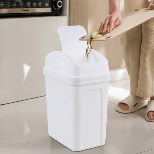 Image of 7 Liter Swing Lid Garbage Can, 1.8 Gallon Small Plastic Slim Trash Bin, White