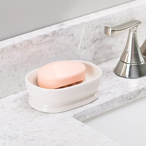 Mdesign Decorative Ceramic Bar Soap Dish Tray For Bathroom Vanities, Countertops, Pedestals, Kitchen Sink - Store Hand Soap, Pumice Bars, Sponges, Scrubbers - Vintage-Inspired Crack Design - Cream #TOP1