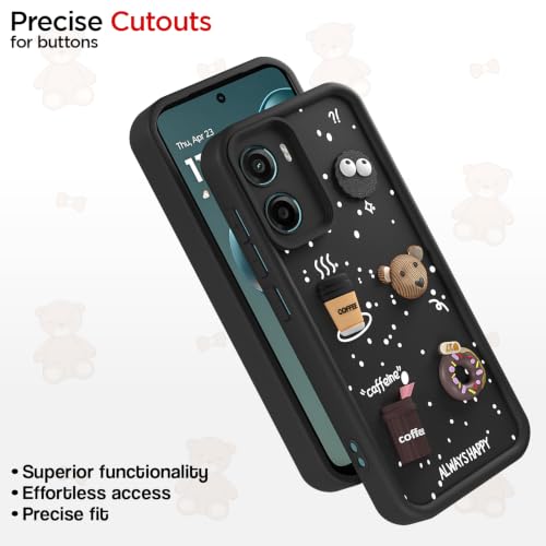Image of Pikkme Back Cover for Motorola Moto G05 | 3D Bear Silicone Cute & Fun Coffee Cartoon | Full Body Protection Bumper Case (Black)