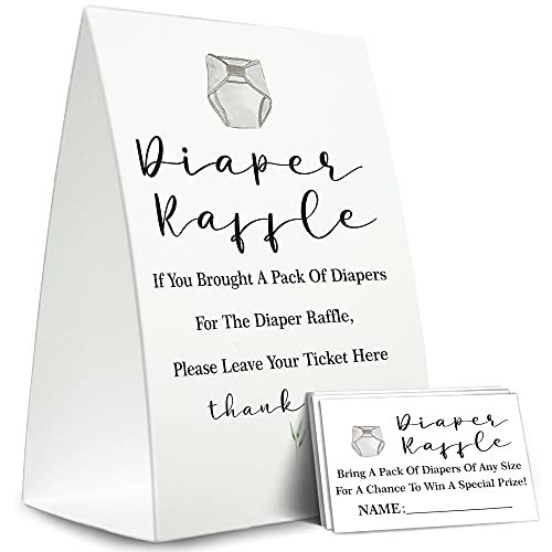 Tesedupoole Diaper Raffle Sign,Diaper Raffle Baby Shower Game Kit (1 Standing Sign + 50 Guessing Cards),Baby Showers Decorations,Card for Baby Shower Game to Bring a Pack of Diapers-N04
