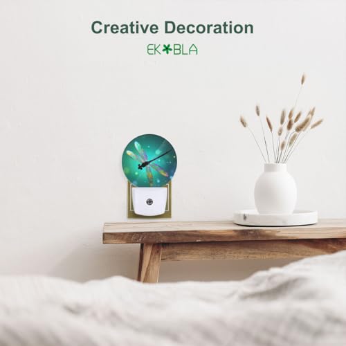 Image of EKOBLA Dragonfly Night Light, Fantasy Green Dragonfly Night Lights Plug Into Wall with Dusk to Dawn Light Sensors for Bedroom, Bathroom, Hallway, Kitchen
