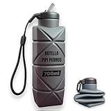 Botella Pipi Perros de 700ml, Sin Pérdidas y Plegable, Incluye Cuerda para Llevar Colgada, Silicona Libre de BPA, Botella Limpia Pipi Perro, Botella Pipi Perros Calle (Gris, 700ml)