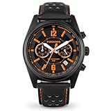 PINDOWS Armbanduhr für Herren, schwarz-braunes Leder, Chronograph, modische Quarz-Armbanduhren