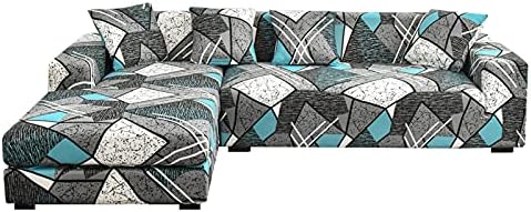 Mingfuxin L-Shaped Sofa Slipcovers, 2PCS Jacquard Polyester Fabric Stretch Sofa Covers Furniture Protectors + 2 Pillow Covers for L Shape Sectional Sofa Couch (L-Shaped 3+3 Seats, Printed#06)