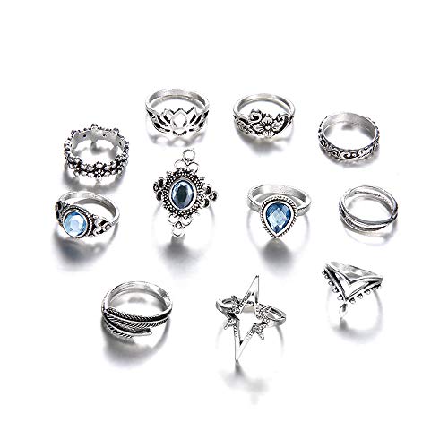 Anillos apilables vintage surtidos de 11 piezas de plata envejecida con nudillos apilables para dedo del pie Small plata