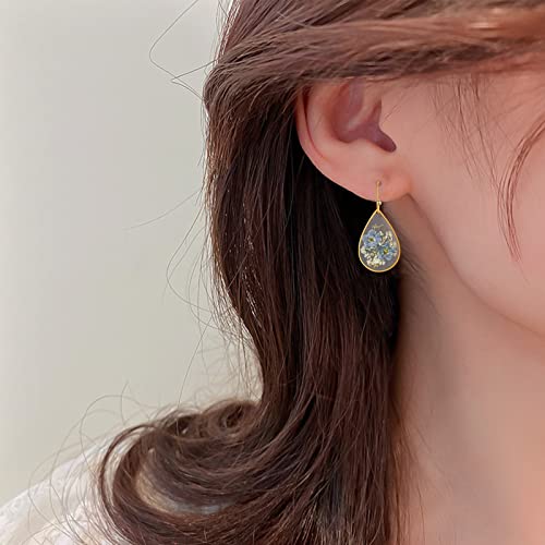 Pressed Flower Earrings,Handmade Pressed Forget-Me-Not Flower Earrings For Women,Unique Resin Drop Dangle Plant Earrings Dry Flowers,Perfect For Your Birthday Party, Christmas, Gift Giving. #TOP2