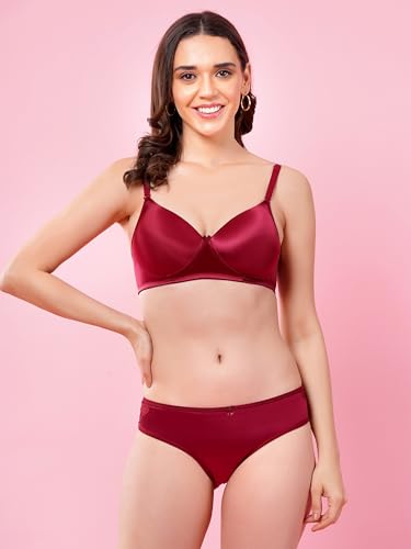 Image of Women's Seamless Non-Padded Wirefree Bra with Mid-Rise Bikini Panty Set | Soft Stretch Everyday Comfort Lingerie Set