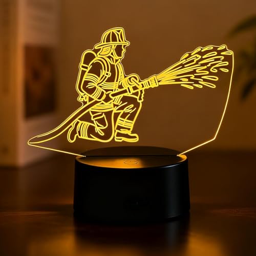 BIRBANN Lampe LED 3D Illusion Pompier Veilleuse - Lumière changeante 7 couleurs pour chambre de garçon, veilleuse apaisante pour une atmosphère propice au sommeil, cadeau pour enfants et adolescents