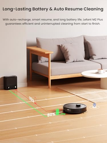 Lefant M2 Plus Robot Vacuum and Mop, Self-Emptying, 6000Pa Suction, 75-Day Hands-Free, dToF Laser Navigation, PSD Obstacle Avoidance, for Hard Floors & Carpets, WiFi 2.4G/5G, Black - Image 7