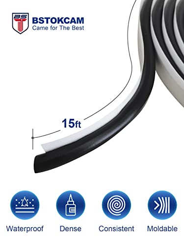Bstokcam Multi Functions Butyl Rope - 15Ft X 3/8" - Butyl Tape Rv Sealant - Butyl Rubber Caulk - Window Rv Roof Sealant Repair Automotive Patching - Premium Butyl Rope - Black #TOP3