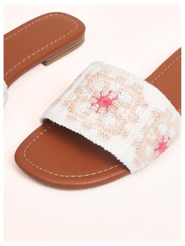 GORGLITTER Women's Summer Beach Floral Crochet Sandals 2025 Flats Boho Vacation Shoes Open Toe Slides4