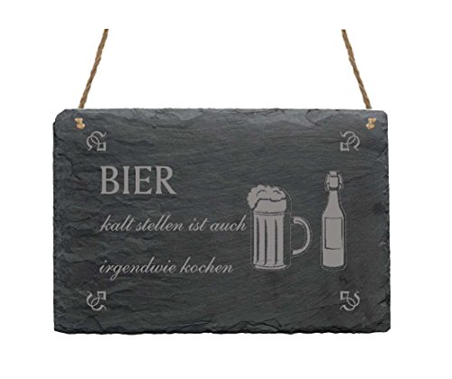 Schiefertafel « BIER KALT STELLEN IST AUCH IRGENDWIE KOCHEN » Schild mit Spruch + Motiv - Türschild Dekoschild Dekoration - Geschenk Herrentag Vatertag Pub Kneipe