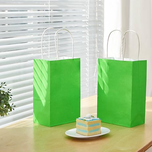 Image of SUNCOLOR 24-Pack Green Gift Bags with Handles, 8 inch Kraft Paper Party Favor Bags for Christmas St Patrick Day Birthday Easter