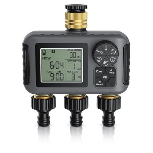 Brandson - Bewässerungssystem 3 Ausgänge - LCD-Display Garten Bewässerungscomputer - 3 Zonen Bewässerungssteuerung digital integrierter Wasserfilter