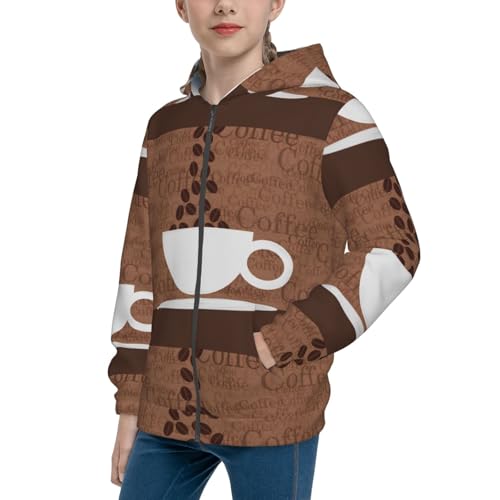 Coffee Cafe Cup Kids Pullover Hoodies Boys Zip Up Sweatshirts Girls Athletic Clothes with Pocket