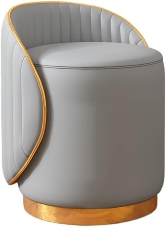 360° Swivel Vanity Stool, Modern Vanity Stool with Backrest, Round Upholstered Makeup Chair, Metal Base Seat for Bedroom/Living Room (White Grey)/Grey