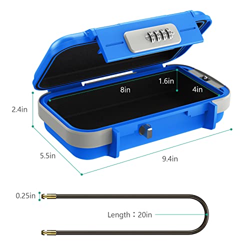 Oria Portable Security Case, Portable Safe Box, 4 Digit Combination Key Lock Box Security Case, Smartphones, Passports, Credit Cards Safe For Car, Beach, Travel, Blue #TOP5