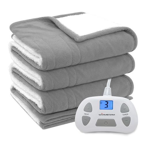 Warm Storm Heated Blanket Twin Size Sherpa & Polar Fleece Fast Heating Blanket with10 Heat Settings 1-12 Hours Timer, Electric Blanket Twin for Bed Office, Machine Washable, 62