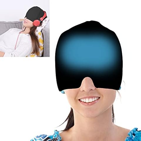 Baogaier Migraine and Headache Relief Hat, Gel Ice Pack, Hot Compress Cap Migraine Relief Cold Head Band Cooling Wrap Stretchable Eye Mask for Puffy Eyes, Sinus, Tension, Stress Relief, Black Cover