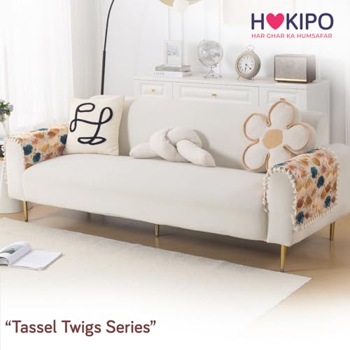 Image of HOKIPO Boho Wildflower Quilted Sofa Armrest Cover Mat - 1 Pair | 'Tassel Twigs' Series (IN-987-T11*2)