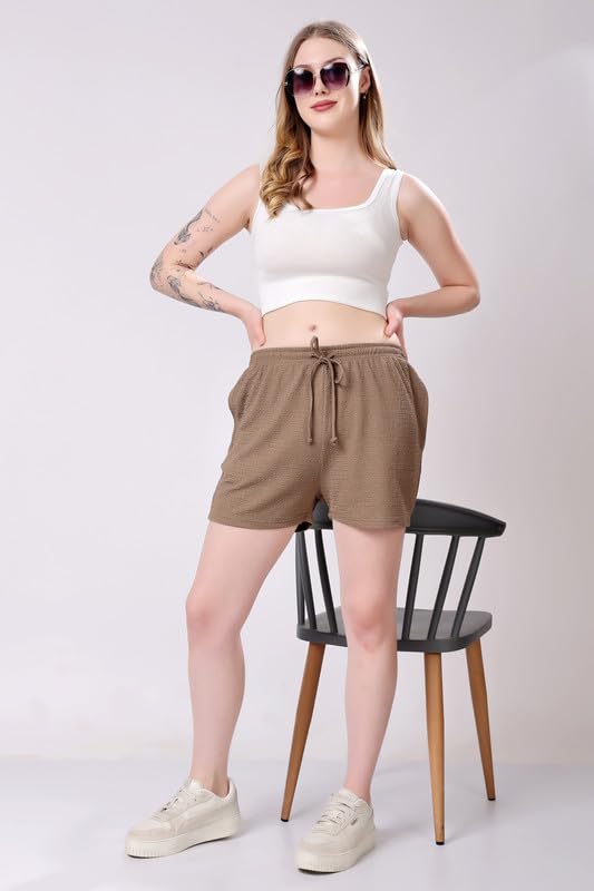 Image of London Hills Shorts for Women Textured Waffle Knit with Pockets for Gym, Sports, Running, Yoga, Cycling, Walk Casual Shorts Or Half Lower, Hot Pant, Half Trouser, Pack of 1, Pack of 2, Pack of 3