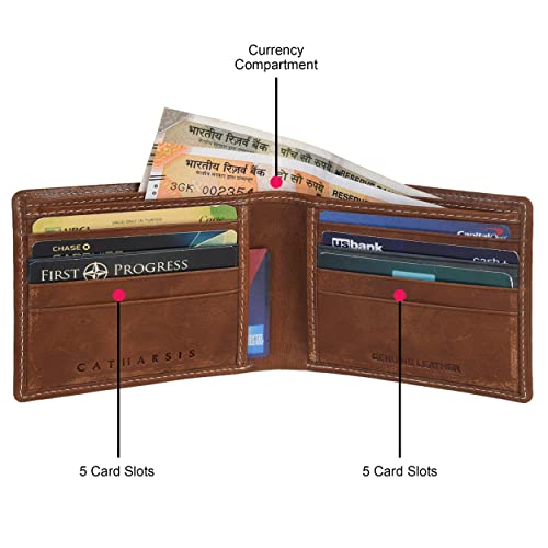 Image of Catharsis Aillard Top Grain Men's RFID Protected Genuine Tan Leather Wallet for Men | 6 Debit /Credit Card Slots I 2 Currency Compartments