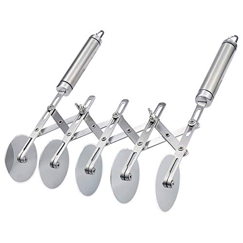 TWSOUL 5 Wheel Pastry Cutter, adjustable Stainless Steel Expandable Divider with Handle Pizza Slicer Multi-Round Pastry Knife cake slicer dough roller, Easy to Use (Portable Size: 2.3\"x10.7\")