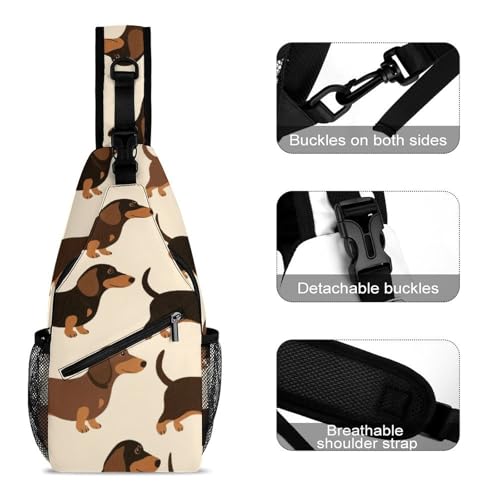 Men & Women Sling Backpack Satchel Bookbags Travel Rucksack Daypack - Multipurpose Anti-Theft Tool Backpack, Crossbody Chest Rucksack, Cartoon Dachshund Weiner Dog Pet Art3