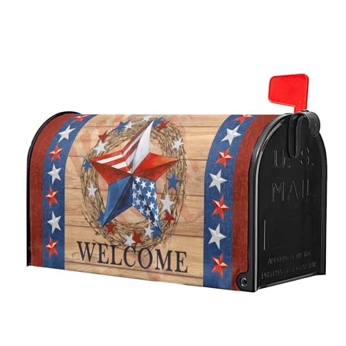 Image of America Forever 4th of July Mailbox Cover Patriotic Star Mailbox Wrap Magnetic Standard Size 18X21 Inch USA Americana Barnstar Memorial Day Decorative Post Letter Box Cover for Outside