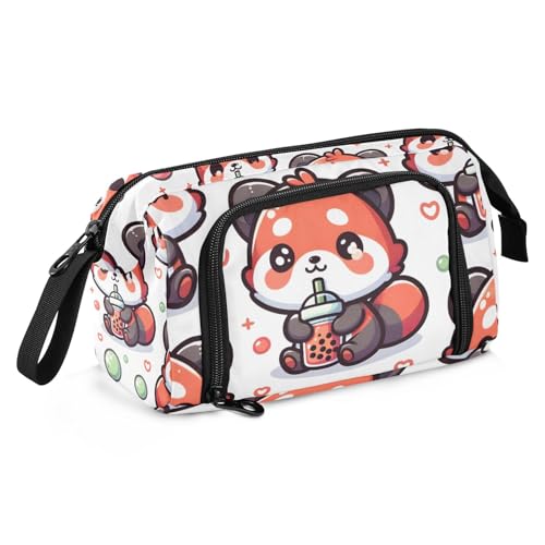 Image of SUABO Big Capacity Pencil Case,Cute Red Panda with Bubble Tea Cartoon Pen Bag Pouch Holder Stationery Bag School College Office Organizer for Teen Adults Student